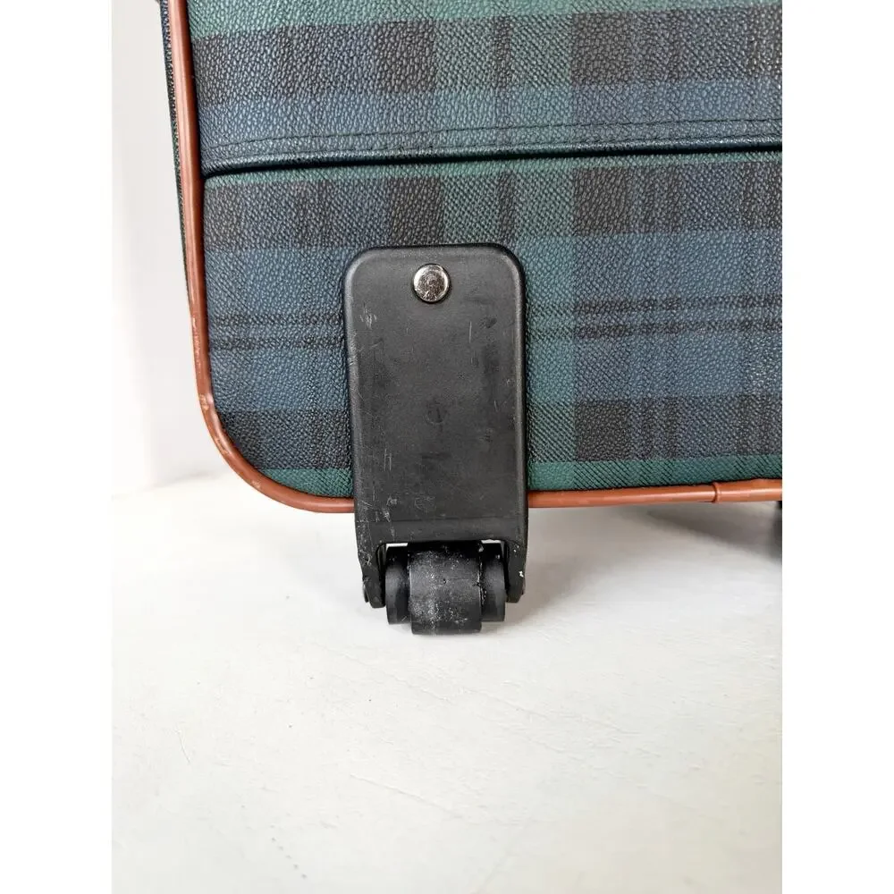 Polo Ralph Lauren Blackwatch Plaid Carry On Luggage Suitcase Leather Navy Green